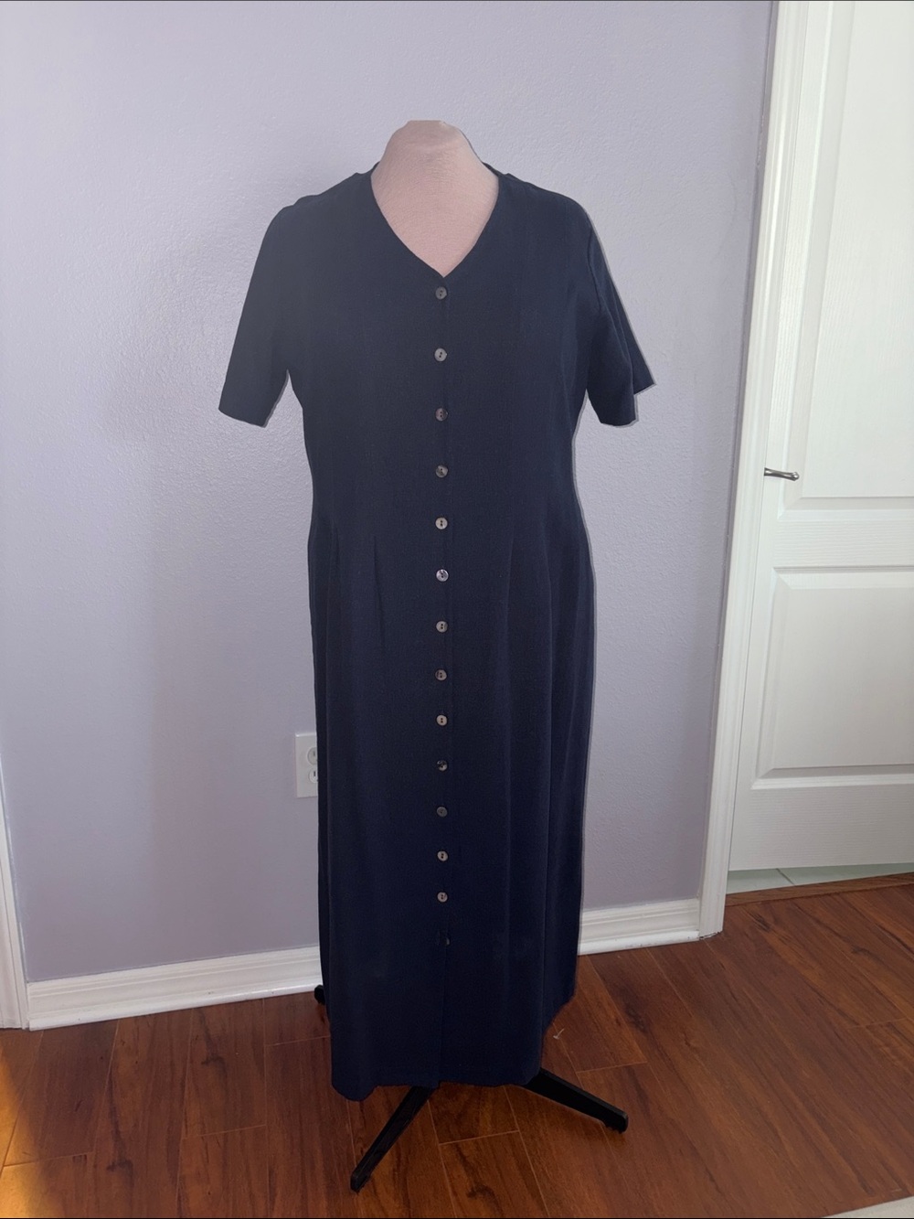 Classic Navy Button-Front Women's Dress
